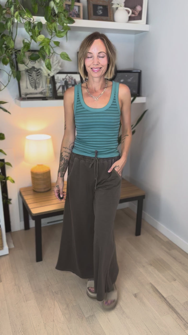 Solana Washed French Terry Wide Leg Pant- BROWN-FINAL SALE