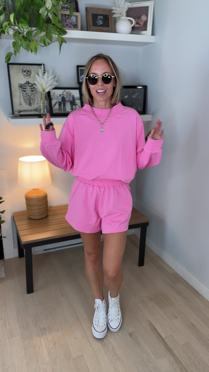 Lenny Relaxed Knit Sweat Shorts- BUBBLEGUM