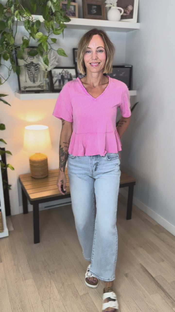 Frankie Cotton Peplum Top- PINK-FINAL SALE