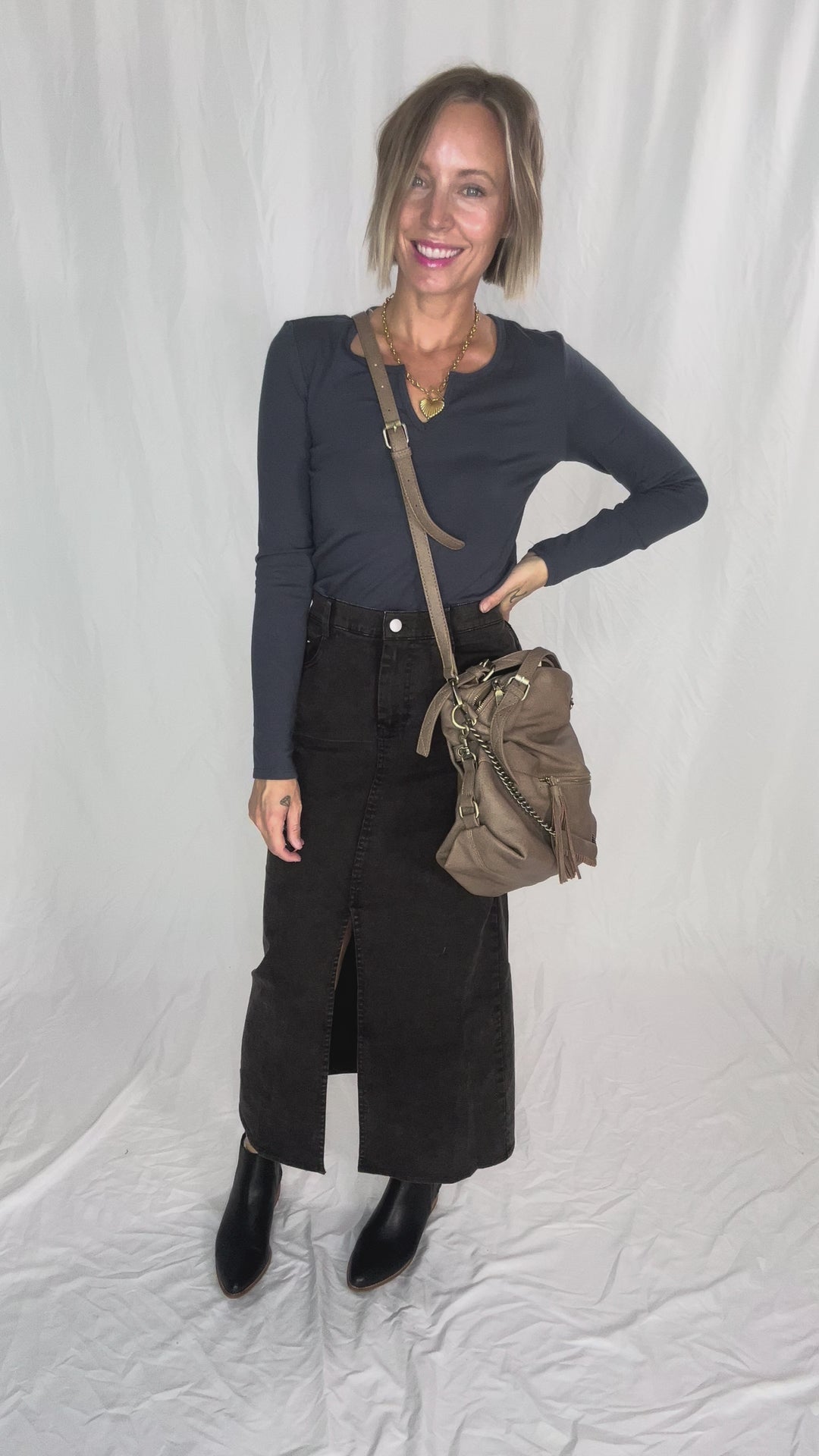 Matilda Elastic Waist Twill  Maxi Skirt- BLACK-FINAL SALE