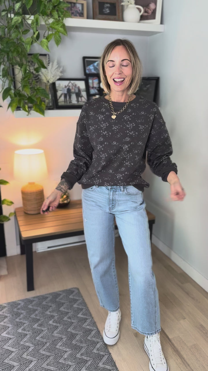 Petal Vintage Ditsy Floral Print Crewneck- ASH-FINAL SALE *L*
