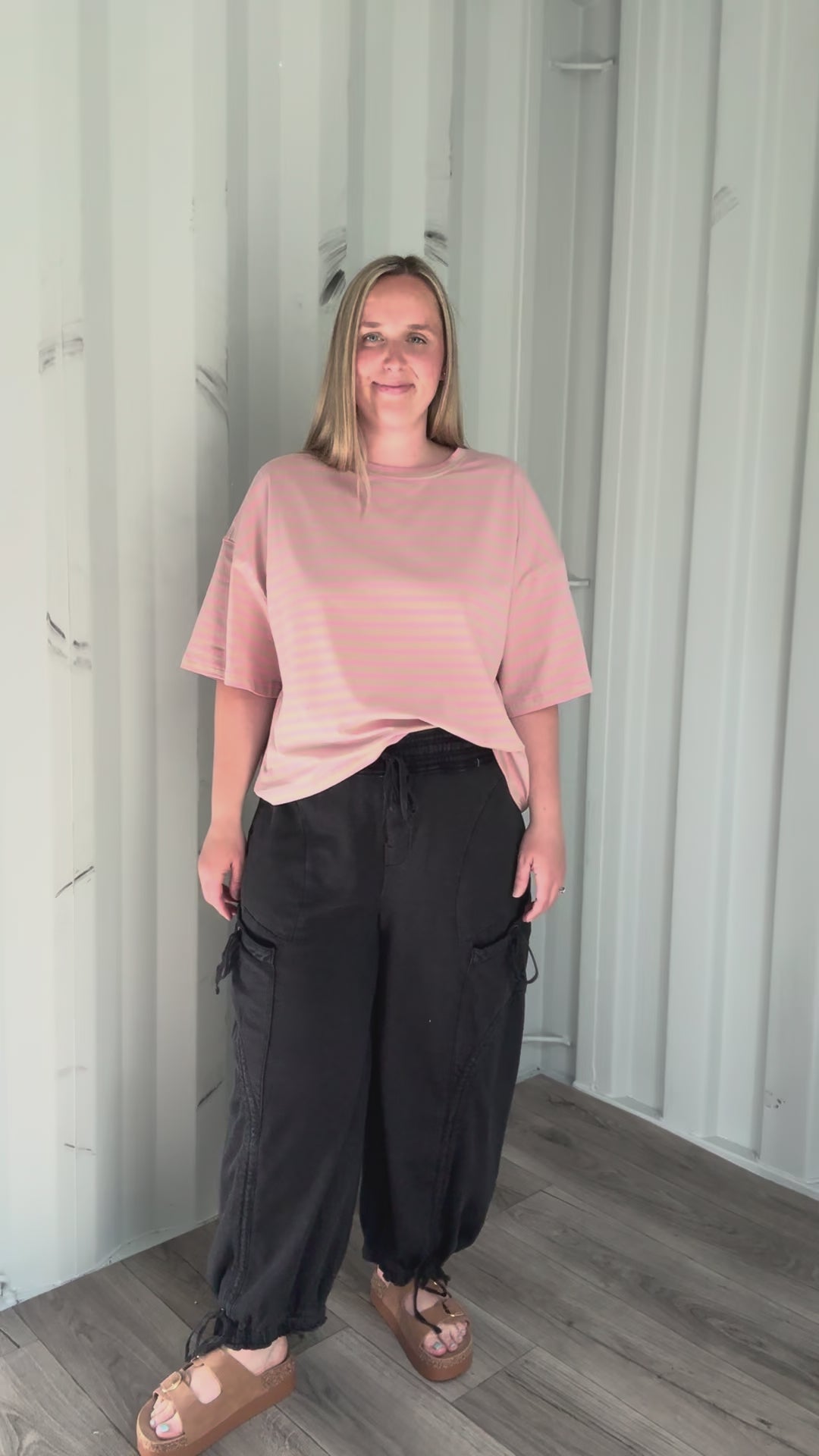 Islaire Oversized Stripe Boyfriend Tee- PINK/OAT
