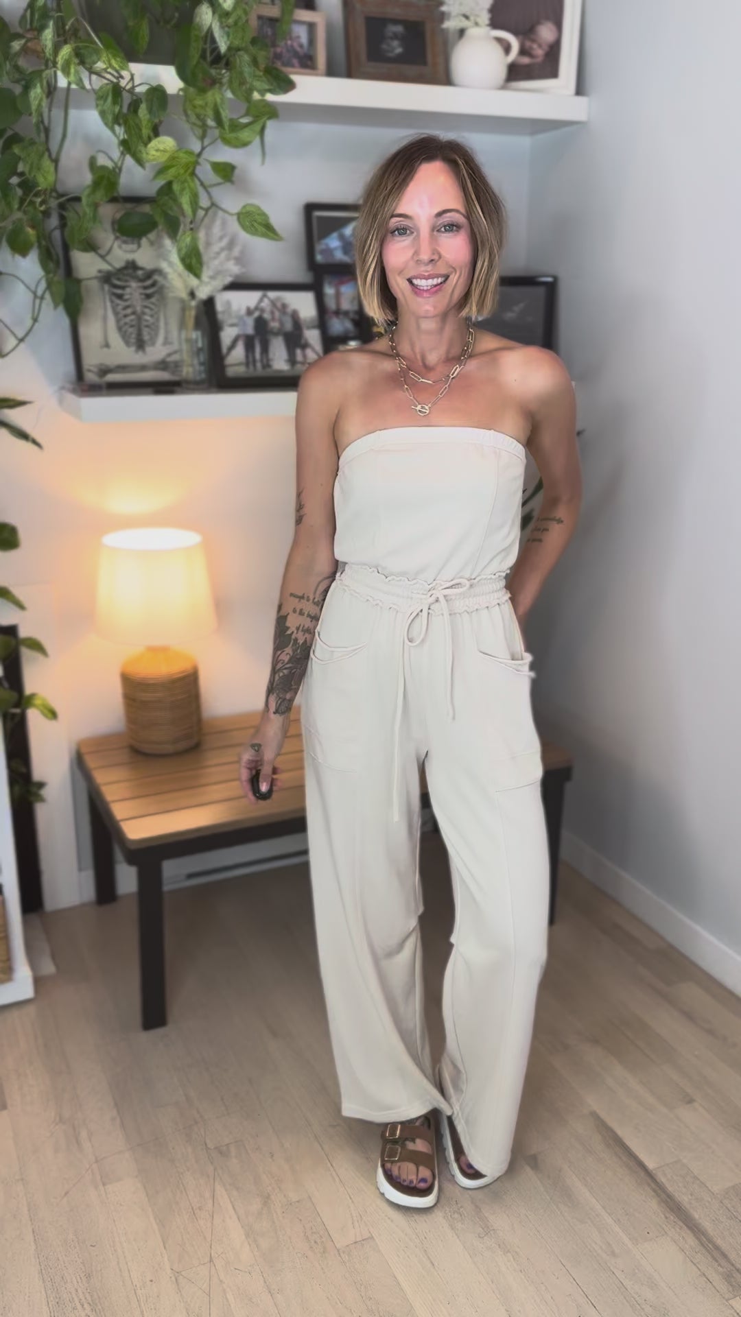 Bahia Washed Strapless Jumpsuit- OATMEAL