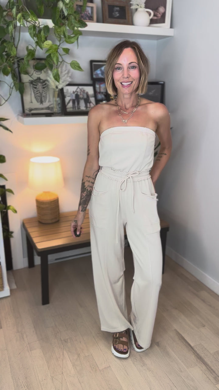 Bahia Washed Strapless Jumpsuit- OATMEAL