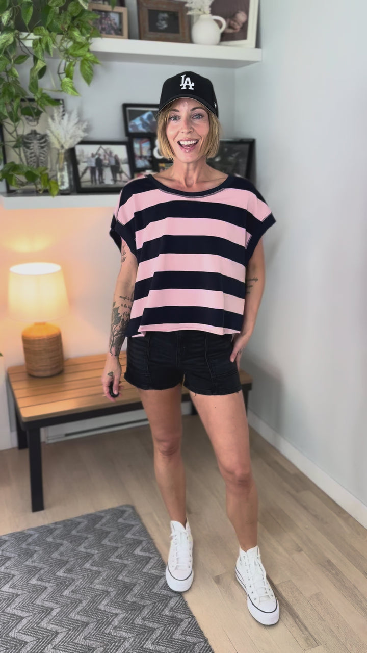 Lucy Short Sleeve Open Back Top- BLUSH