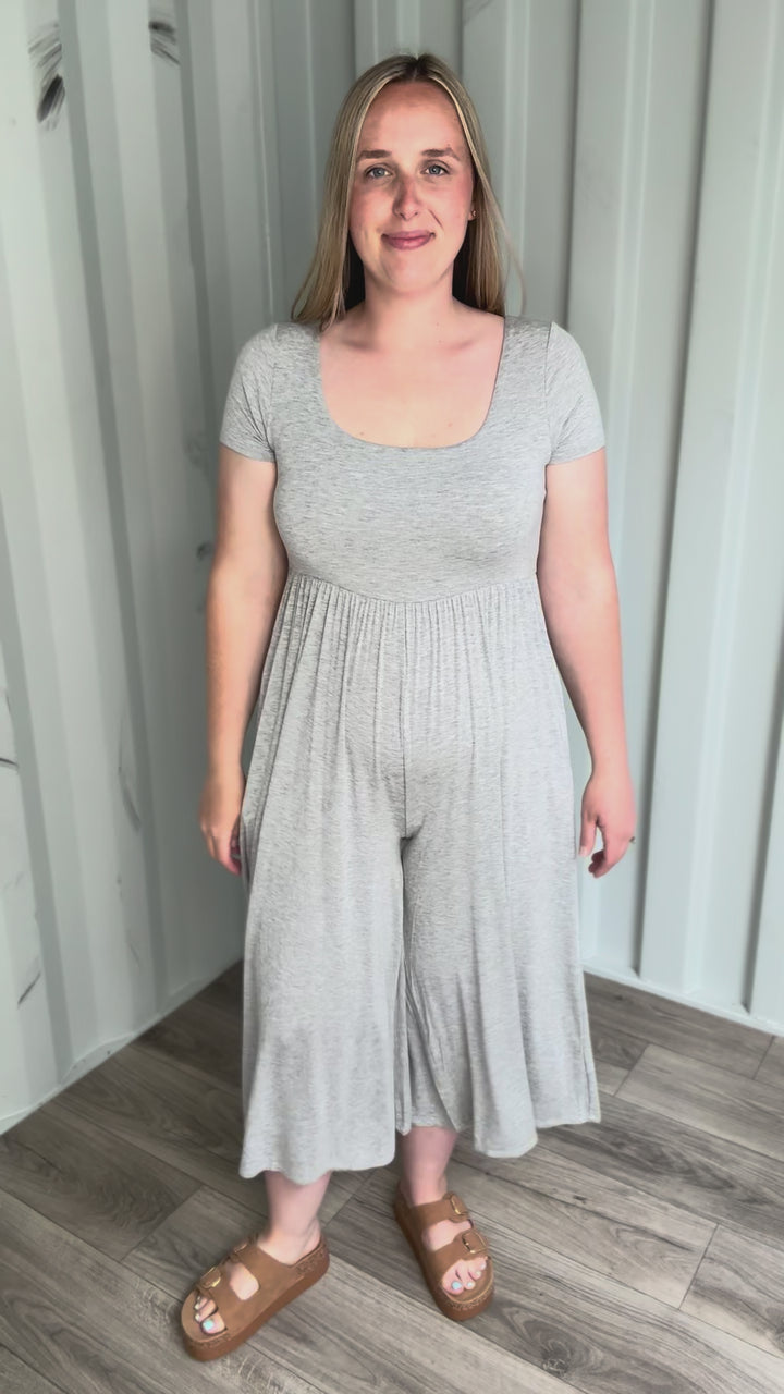 Winslet Double Layered Short Sleeve Jumpsuit- HEATHER GREY