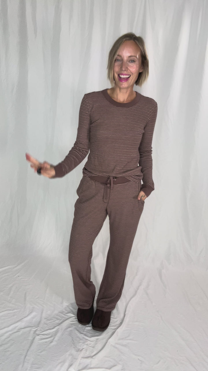 Layla Waffle Crew Neck Top- BROWN-FINAL SALE