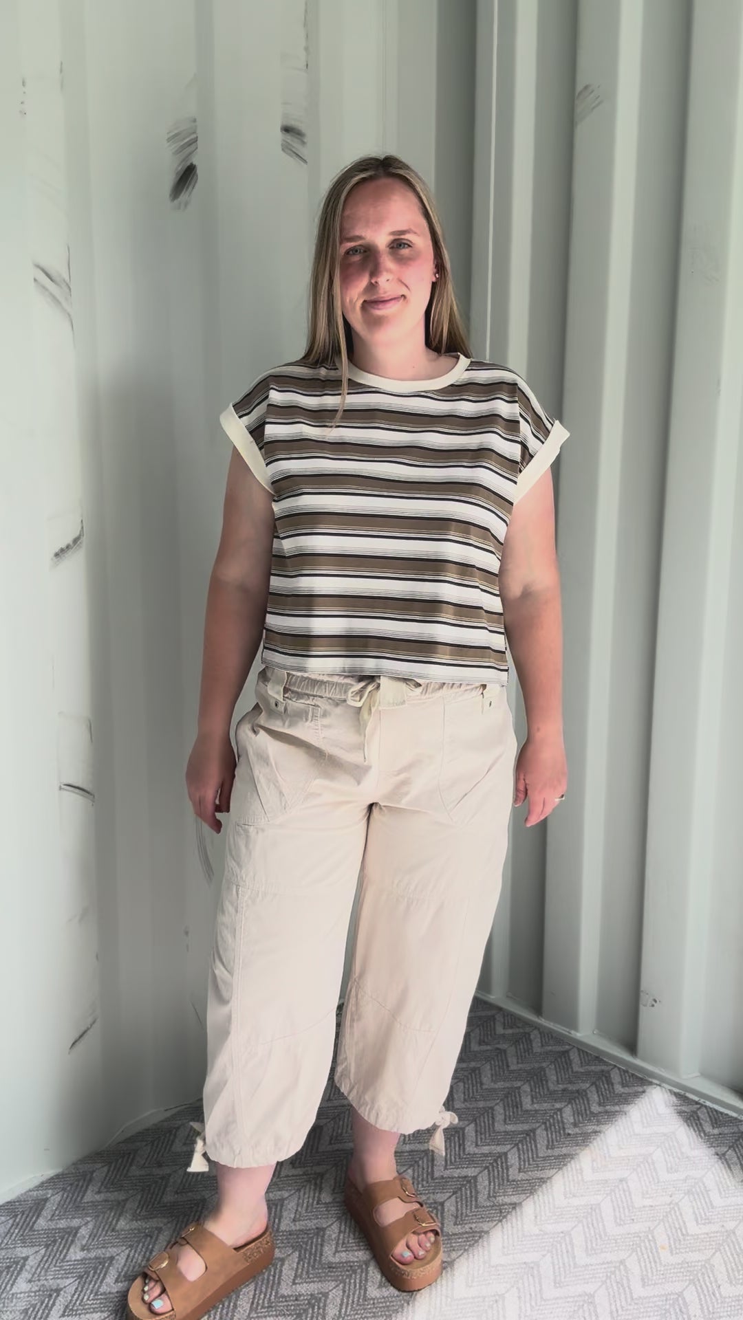 Evee Stripe Crewneck Knit Top- CREAM MULTI