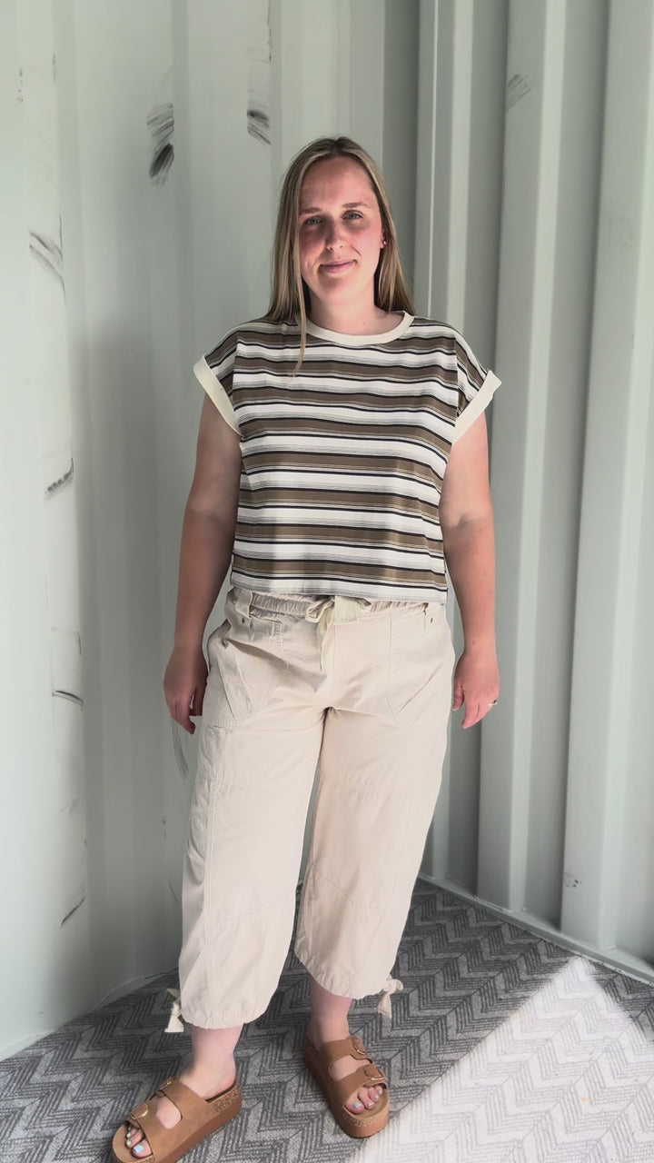 Evee Stripe Crewneck Knit Top- CREAM MULTI