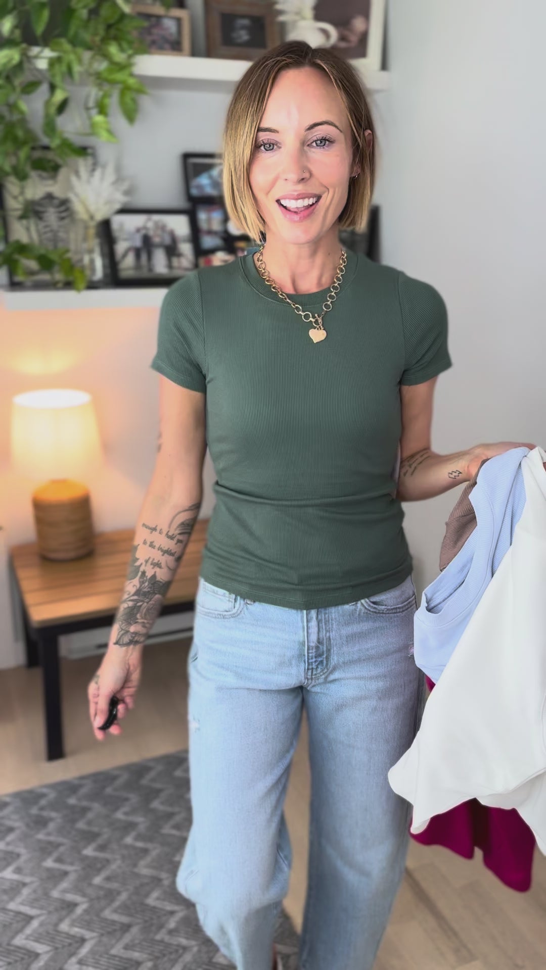 Mono B Melanie Ribbed Built In Bra Tee- HEATHER GREY