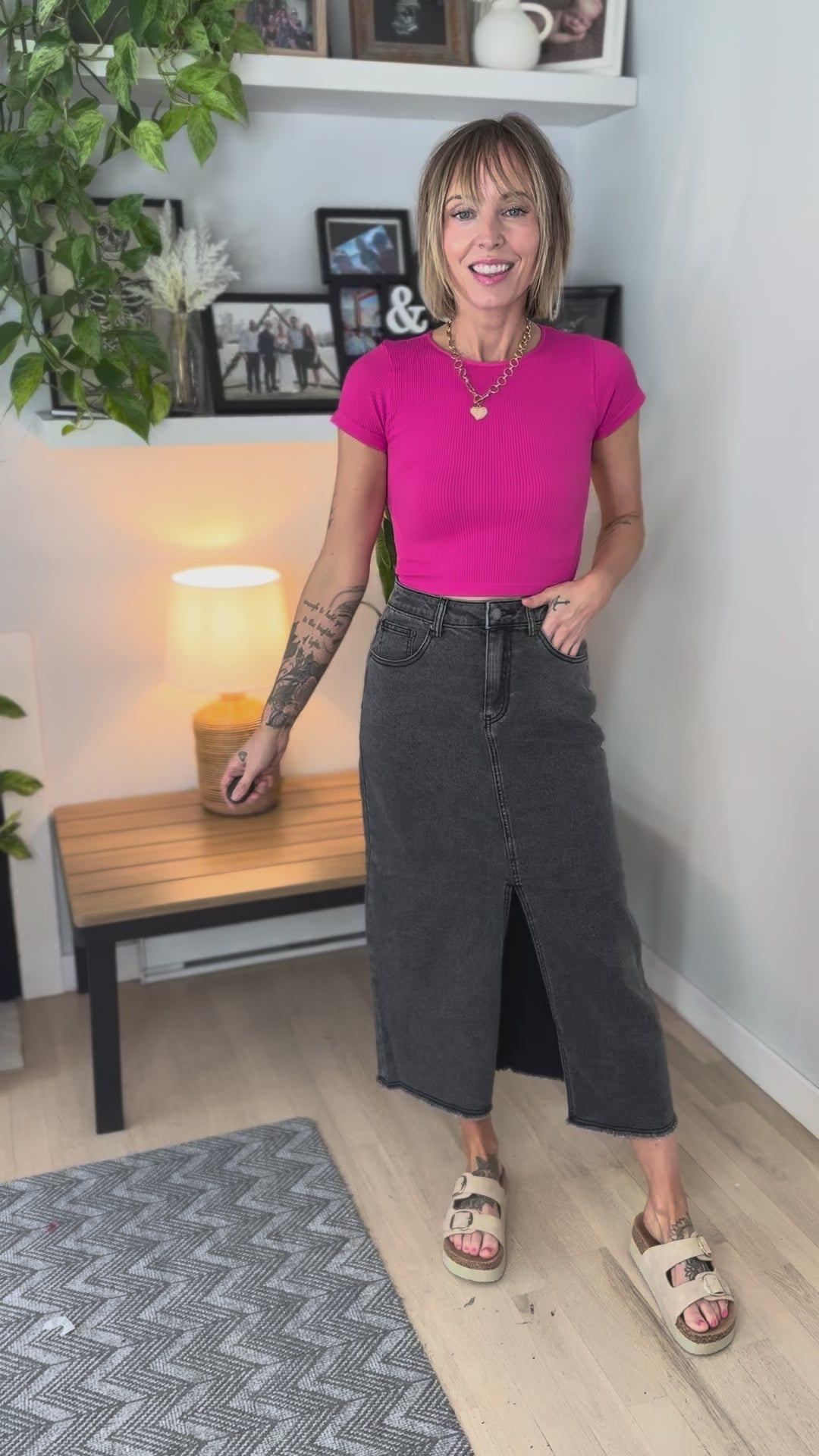 Alexandra Washed Front Slit Skirt- WASHED BLACK-FINAL SALE