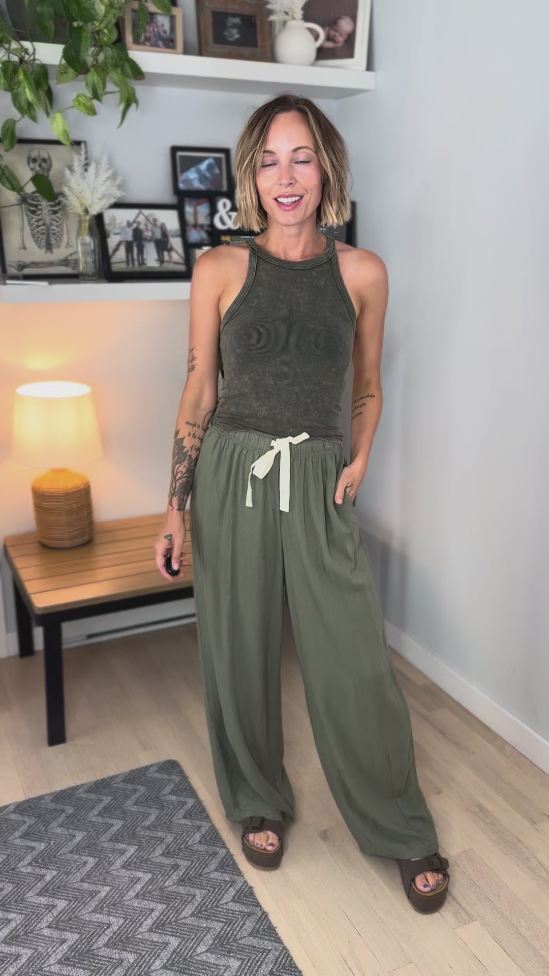 Maui Linen Blend Drawstring Pant- LT OLIVE