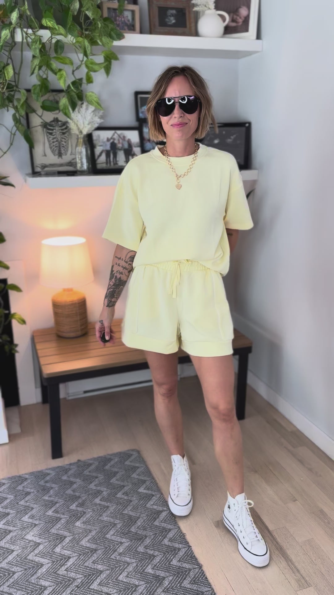 Maevis Scuba Piping Short Set- LEMON/CREAM