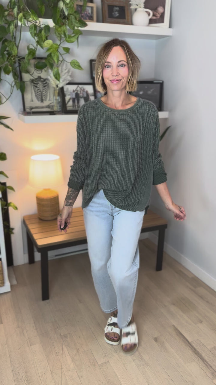 Pippa Mineral Washed Thermal Pullover- PINE GREEN