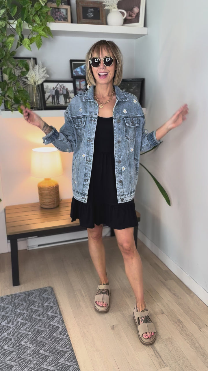 Ariel Embroided Denim Jacket- MEDIUM WASH
