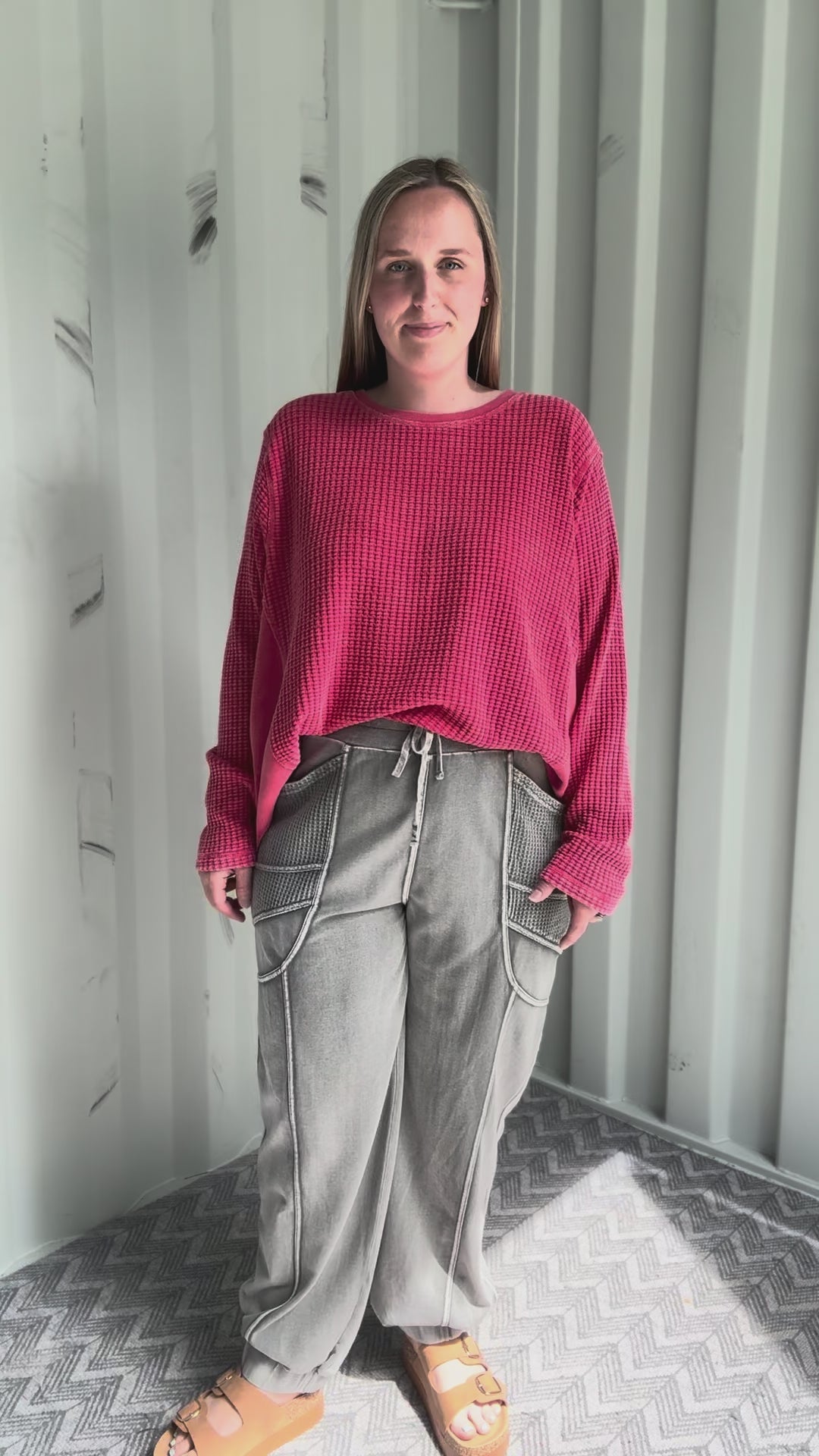 Pippa Mineral Washed Thermal Pullover- POPPY RED