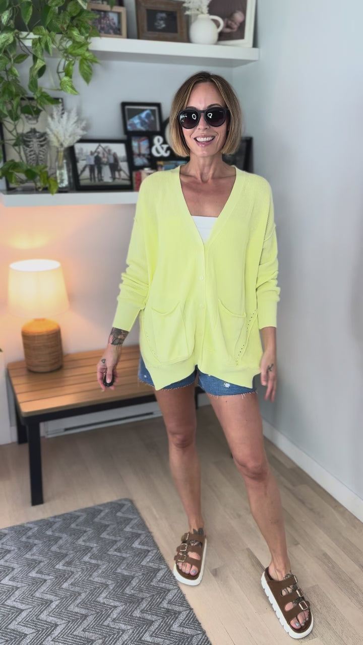 Charm Slouchy Button Cardigan- LEMON LIME