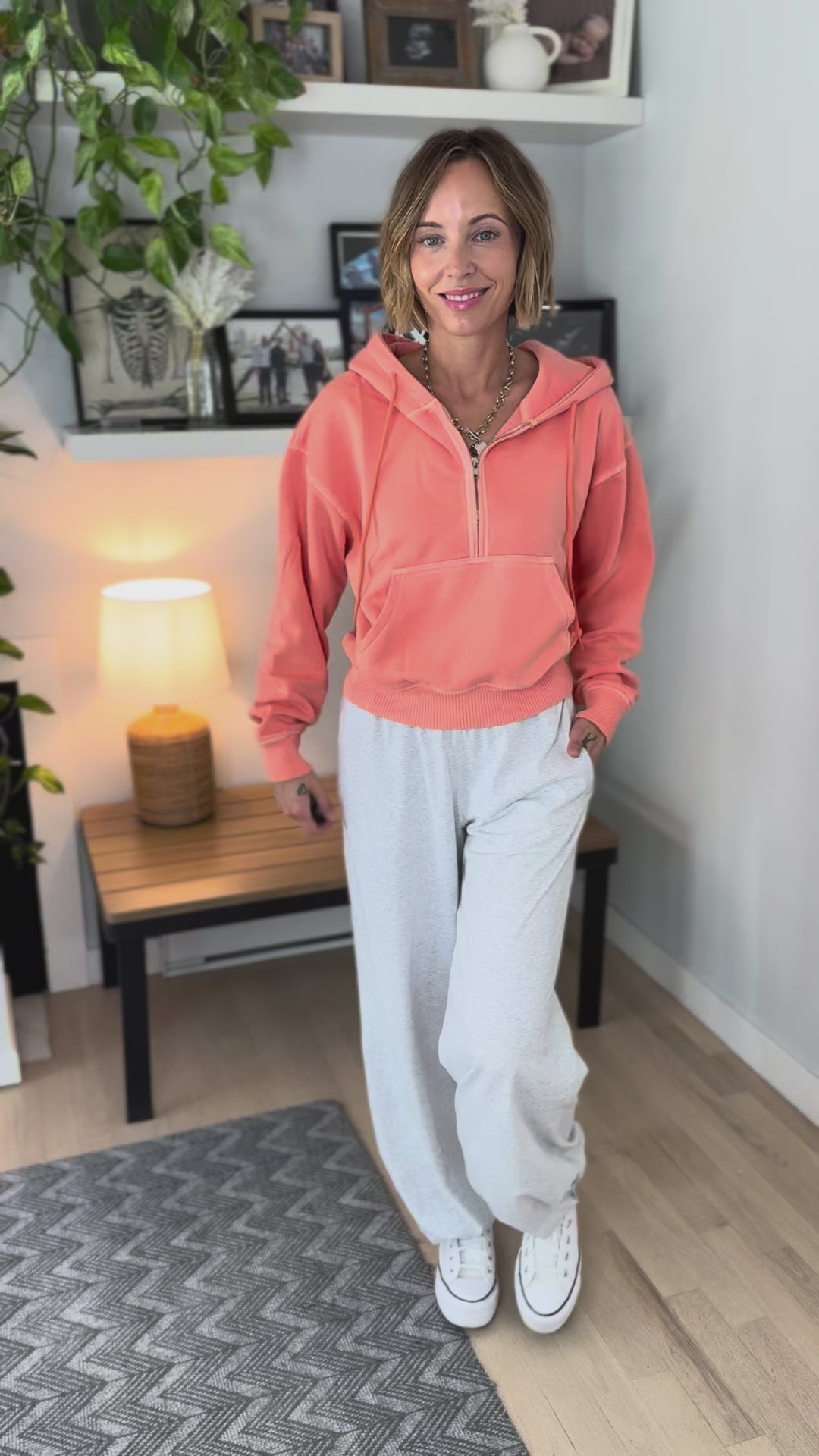 Palena Washed Fleece Hoodie- CORAL