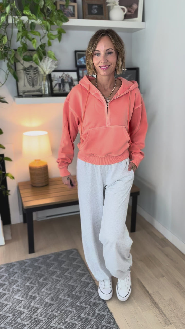 Palena Washed Fleece Hoodie- CORAL