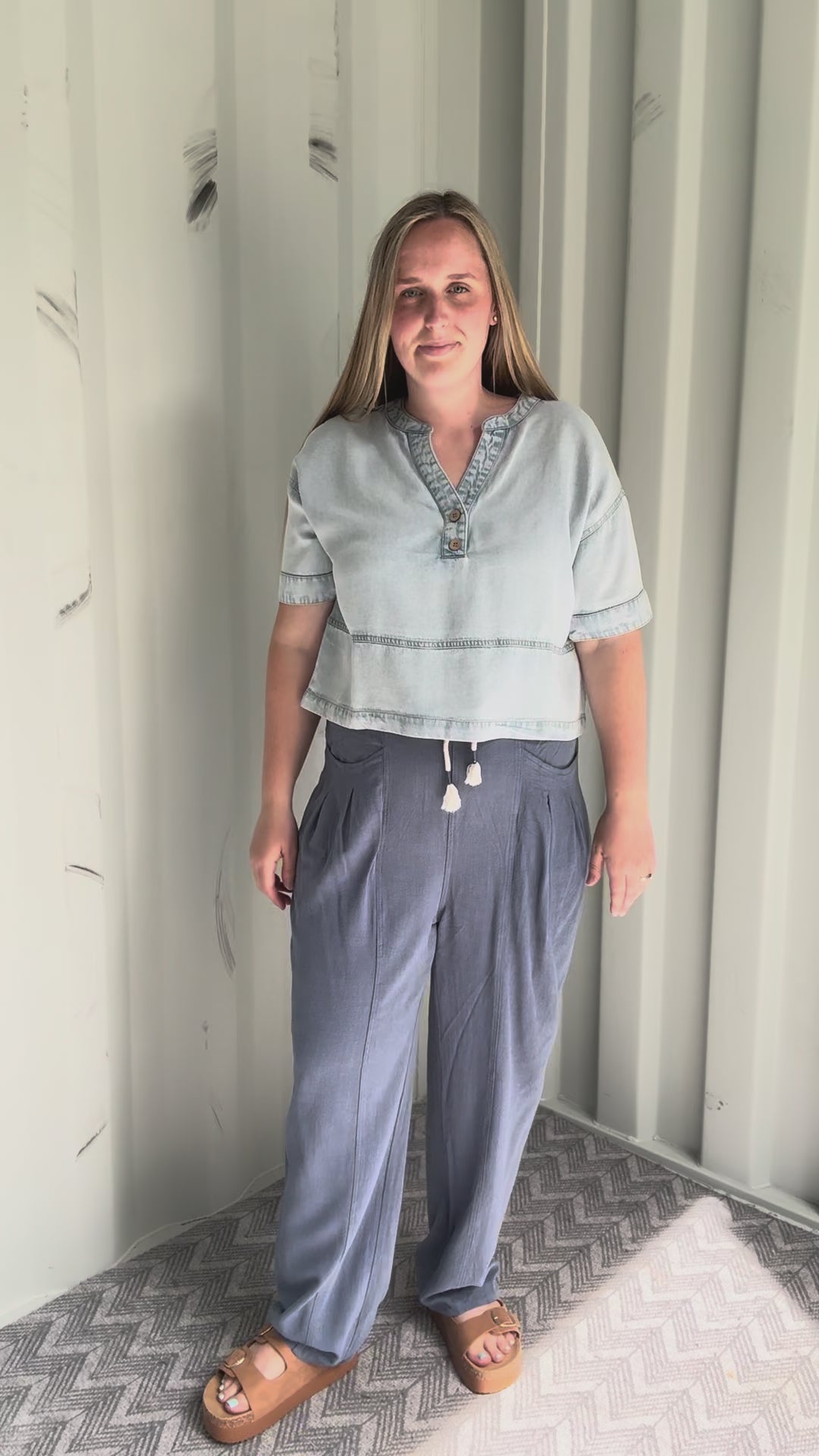 Teryn Denim Split Neck Top