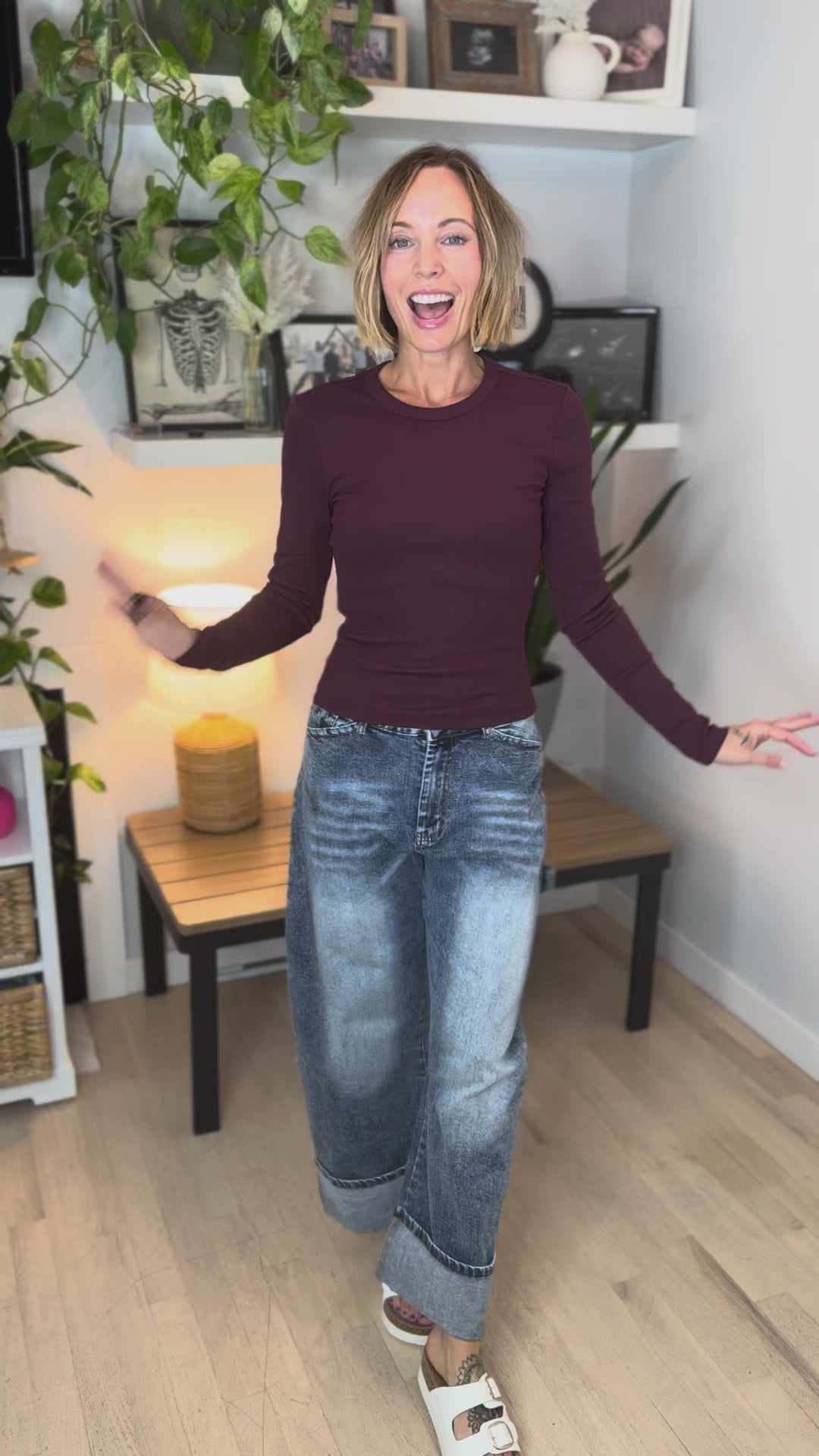Only Val Organic Cotton Ribbed Long Sleeve Top- FIG