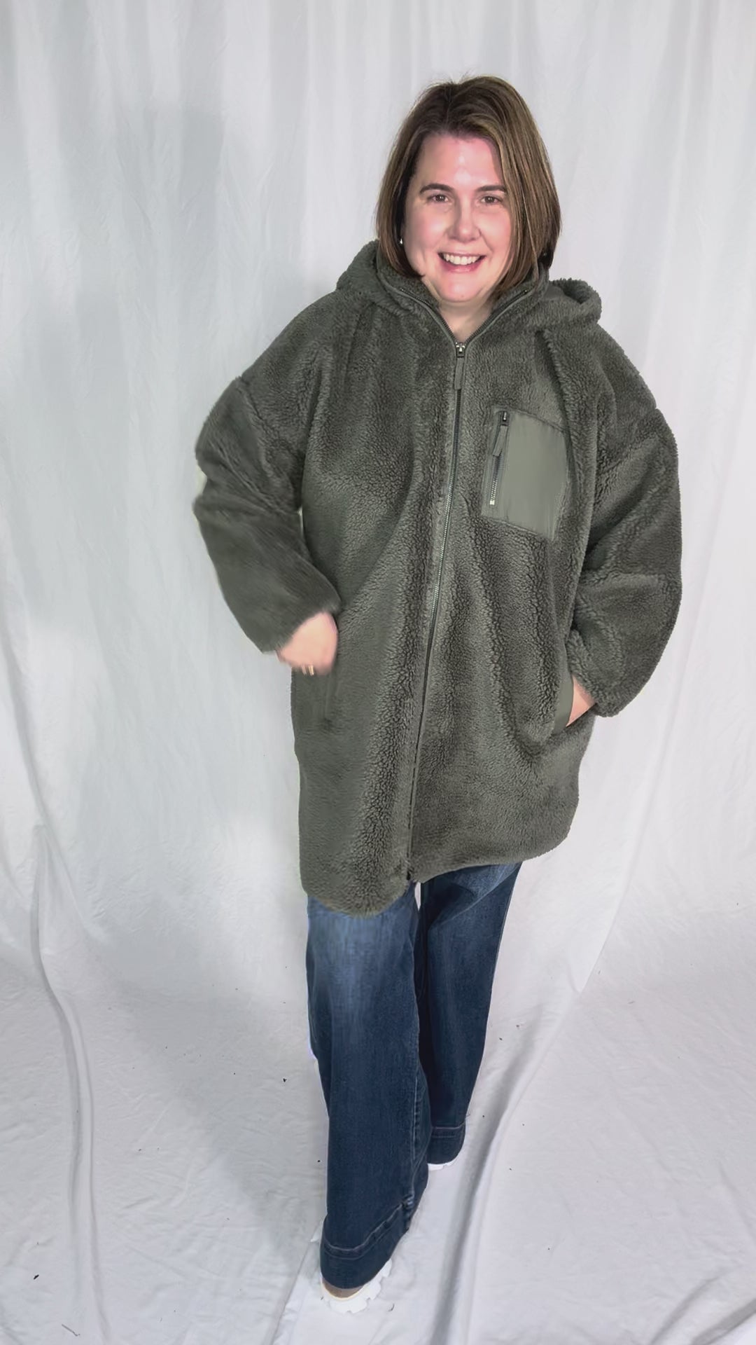 ONLY Sascha Sherpa Jacket- OLIVE GREY-FINAL SALE