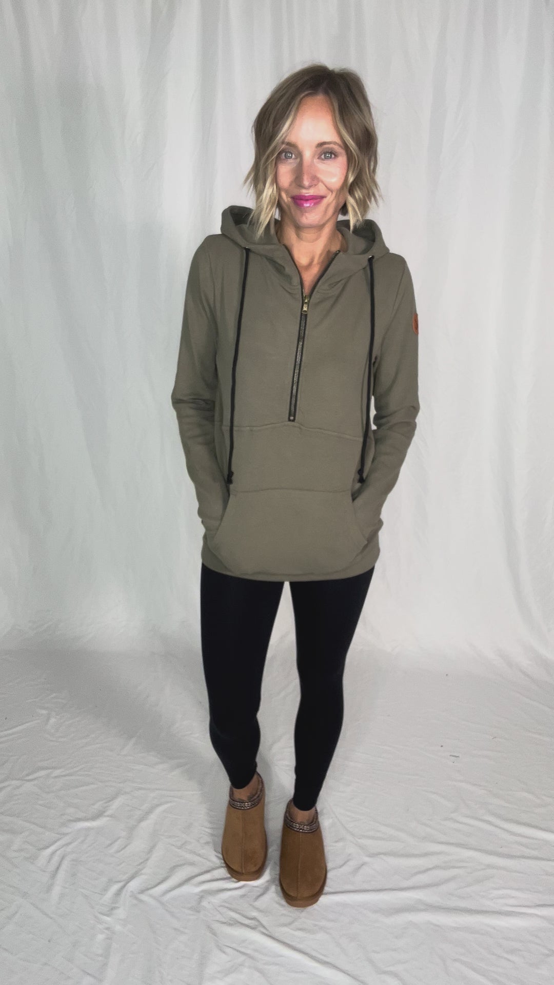 MICHELLE MAE Classic 1/2 Zip- OLIVE