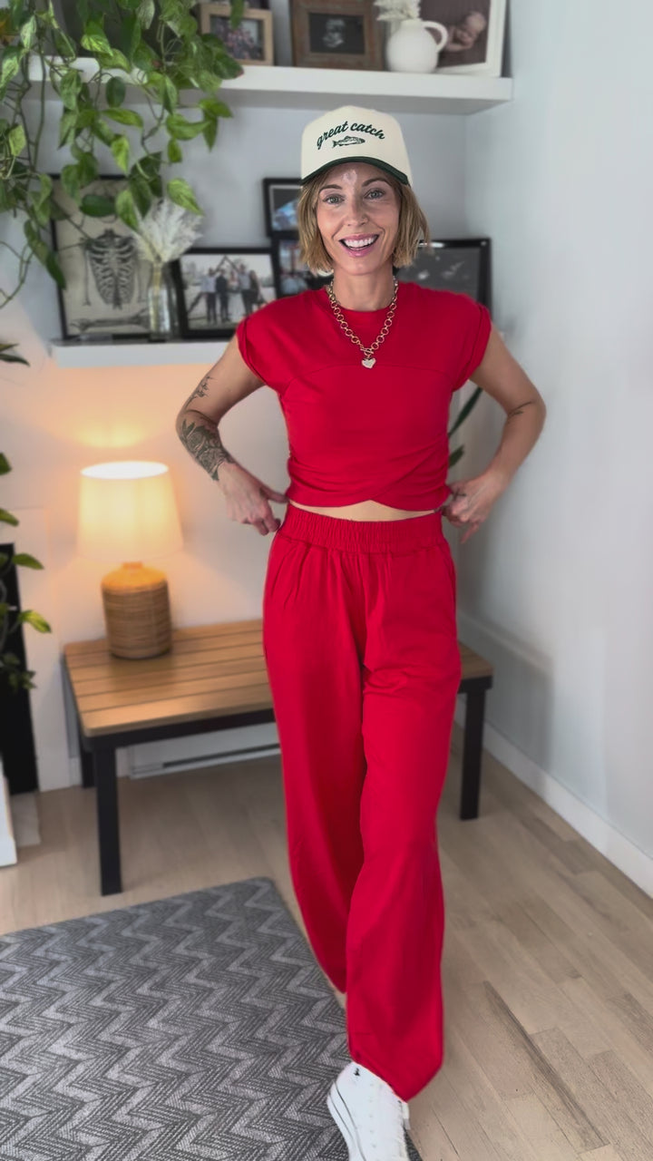 Mari Stretch Cotton Crossover Set- RED