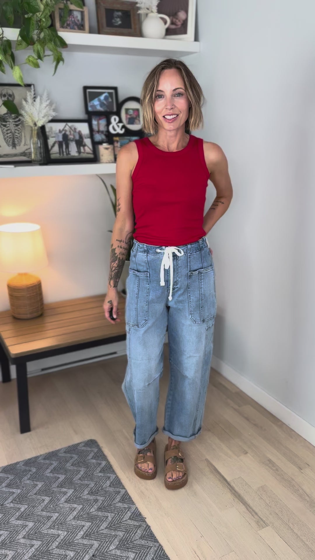 Risen Ember High Rise Crop Barrel Cargo Jeans- LIGHT WASH