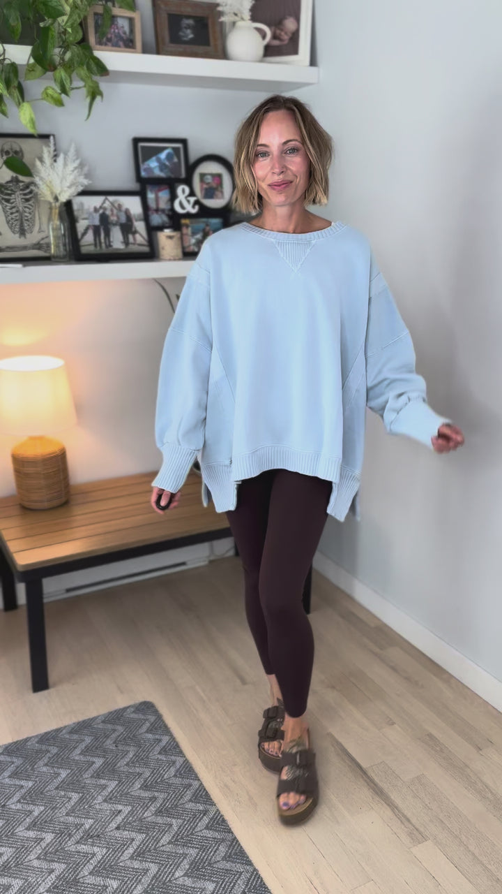 Bayview Oversized Mineral Washed Pullover- LIGHT BLUE