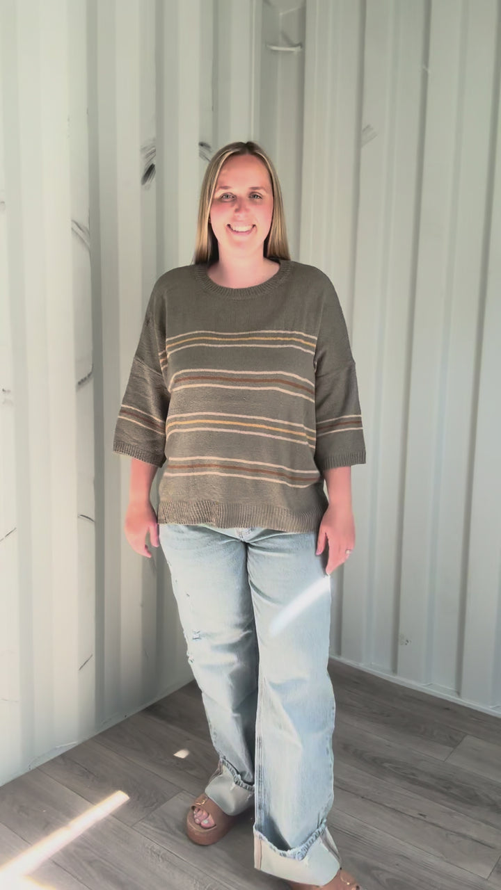 Driftwood Drop Shoulder Knit Sweater Top-SAGE