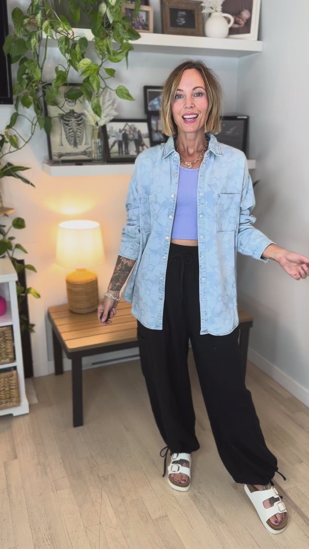 Risen Peachy Keen Floral Shirt- LIGHT WASH-FINAL SALE