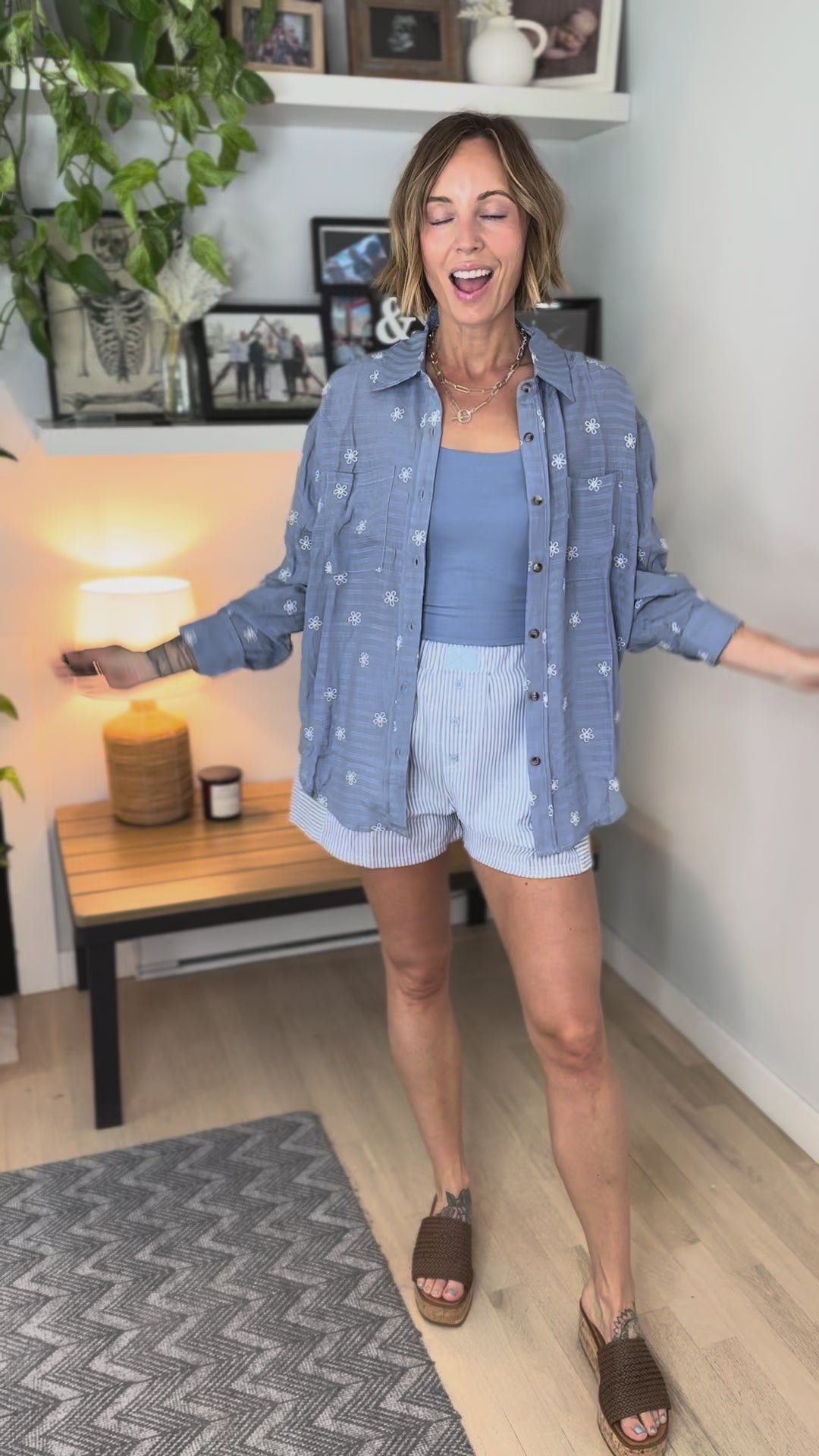 Vivi Embroidered Button Down- DUSTY BLUE