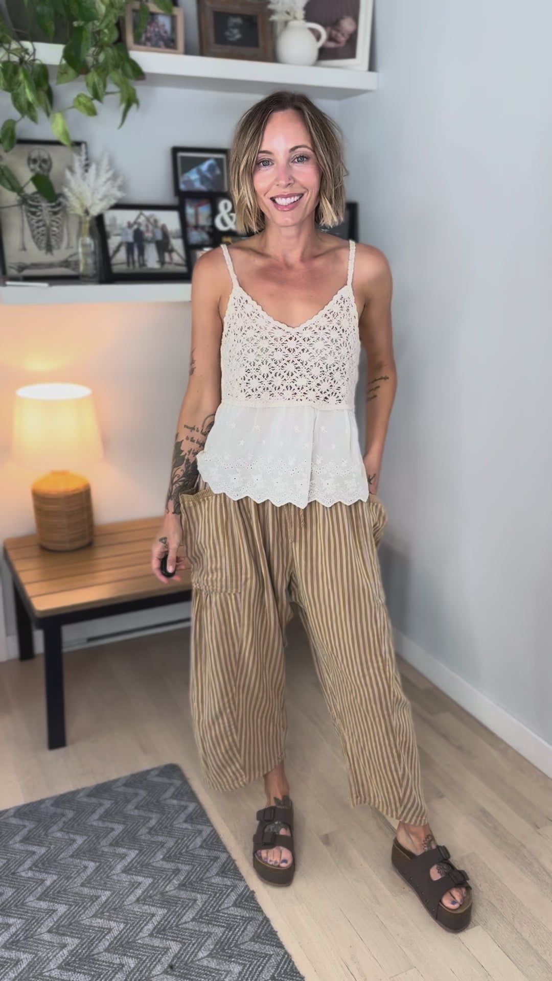 Wanderlust Cotton Boho Stripe Pants- TAUPE