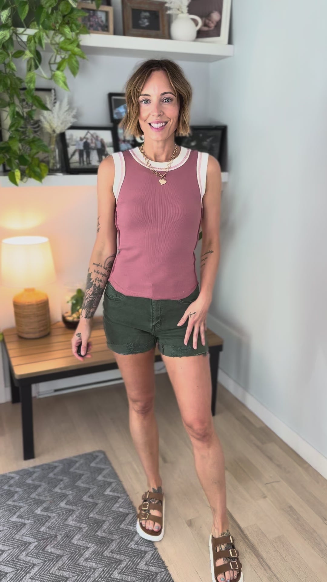 Tropic Contrast Trim Tank- MAUVE
