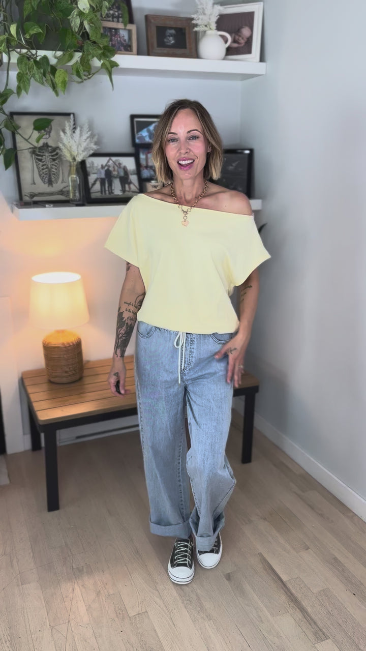 Janice Fleece Off Shoulder Top- LEMONILLA