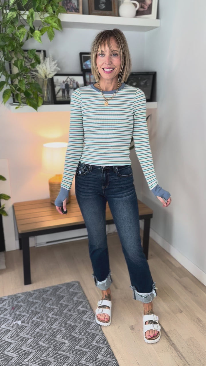 Renata Thermal Long Sleeve- BLUE STRIPE