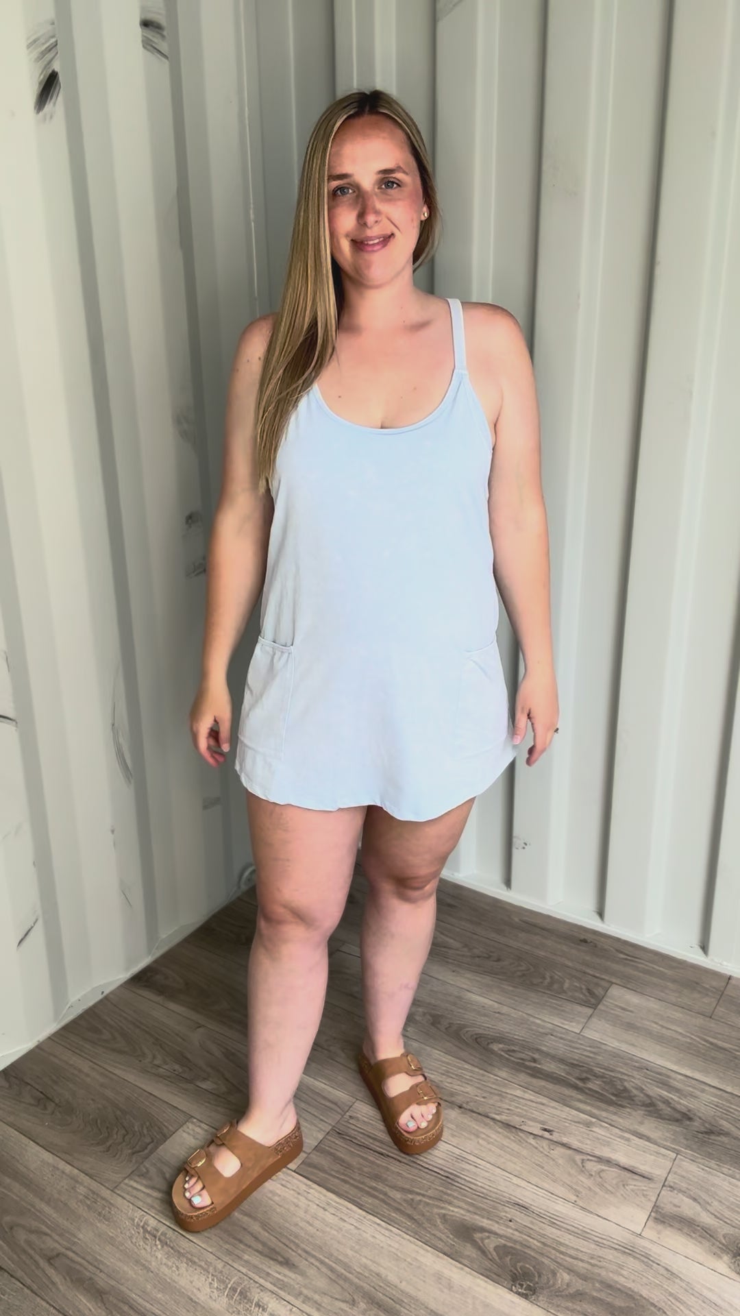 Brooke Mineral Wash Romper Dress- BLUE