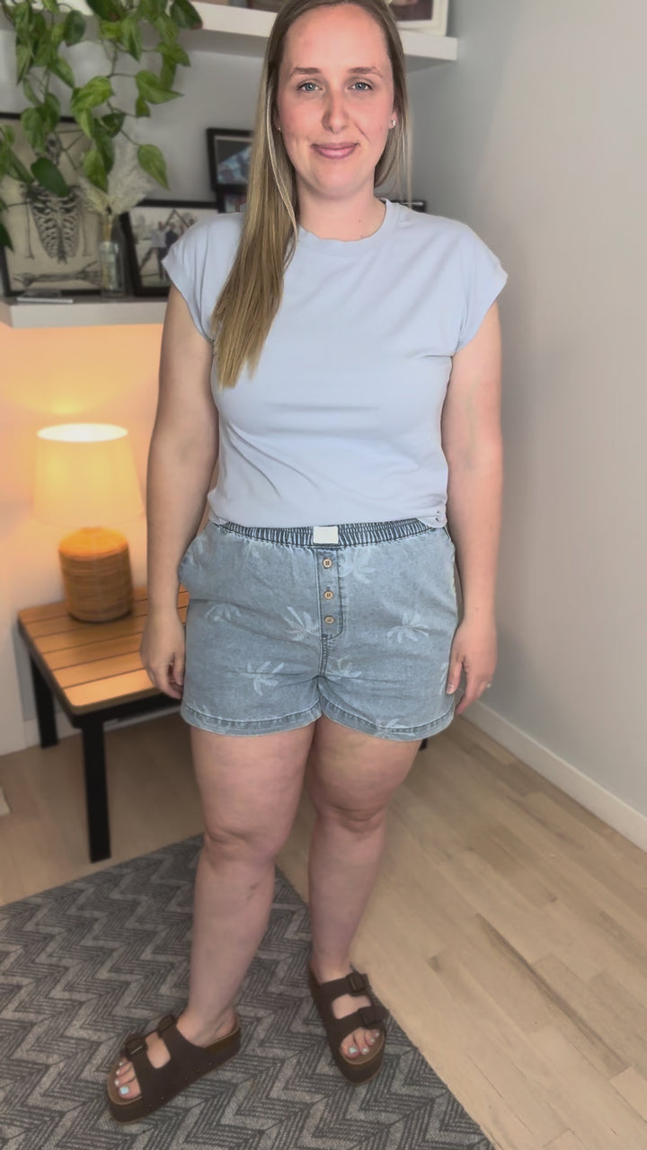 Azelina Palm Tree Shorts- LIGHT DENIM