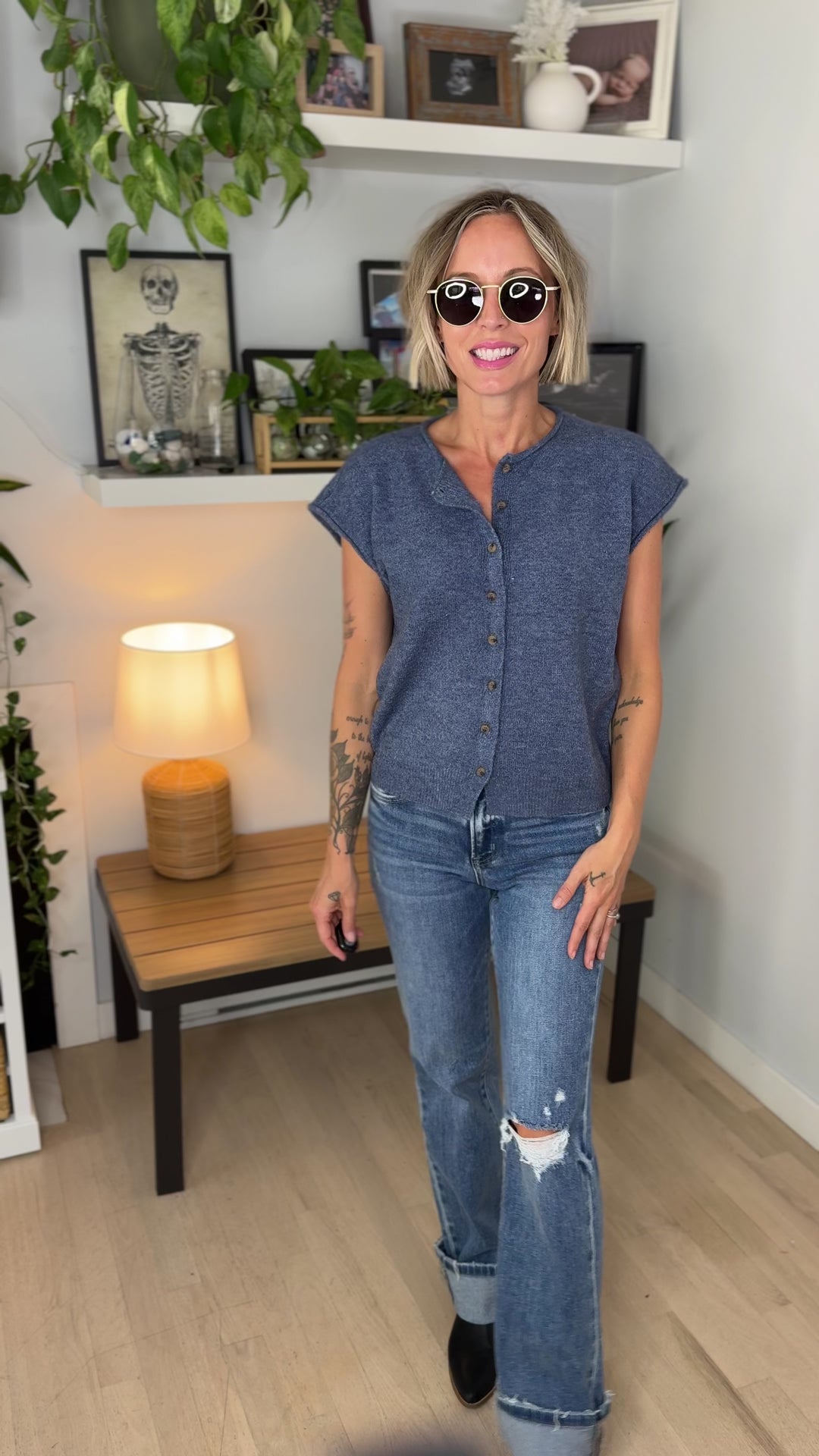 Tawny Sleeveless Button Up Cardigan- DENIM