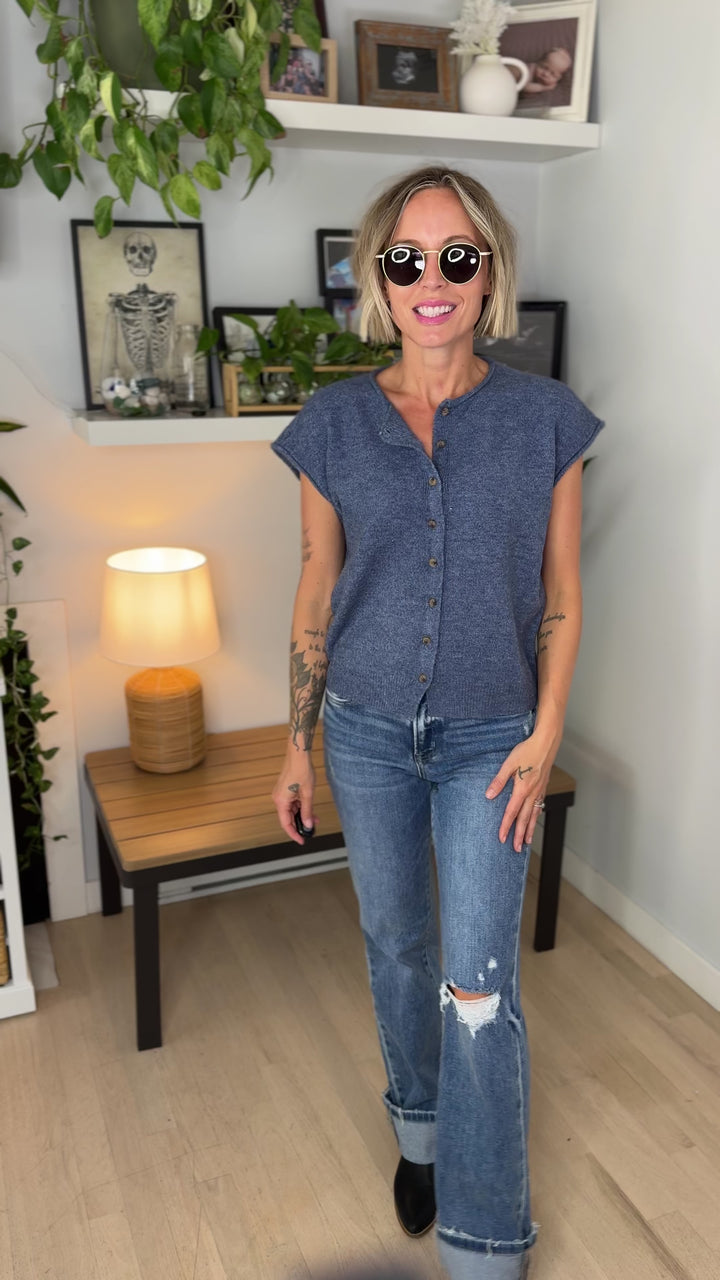 Tawny Sleeveless Button Up Cardigan- DENIM