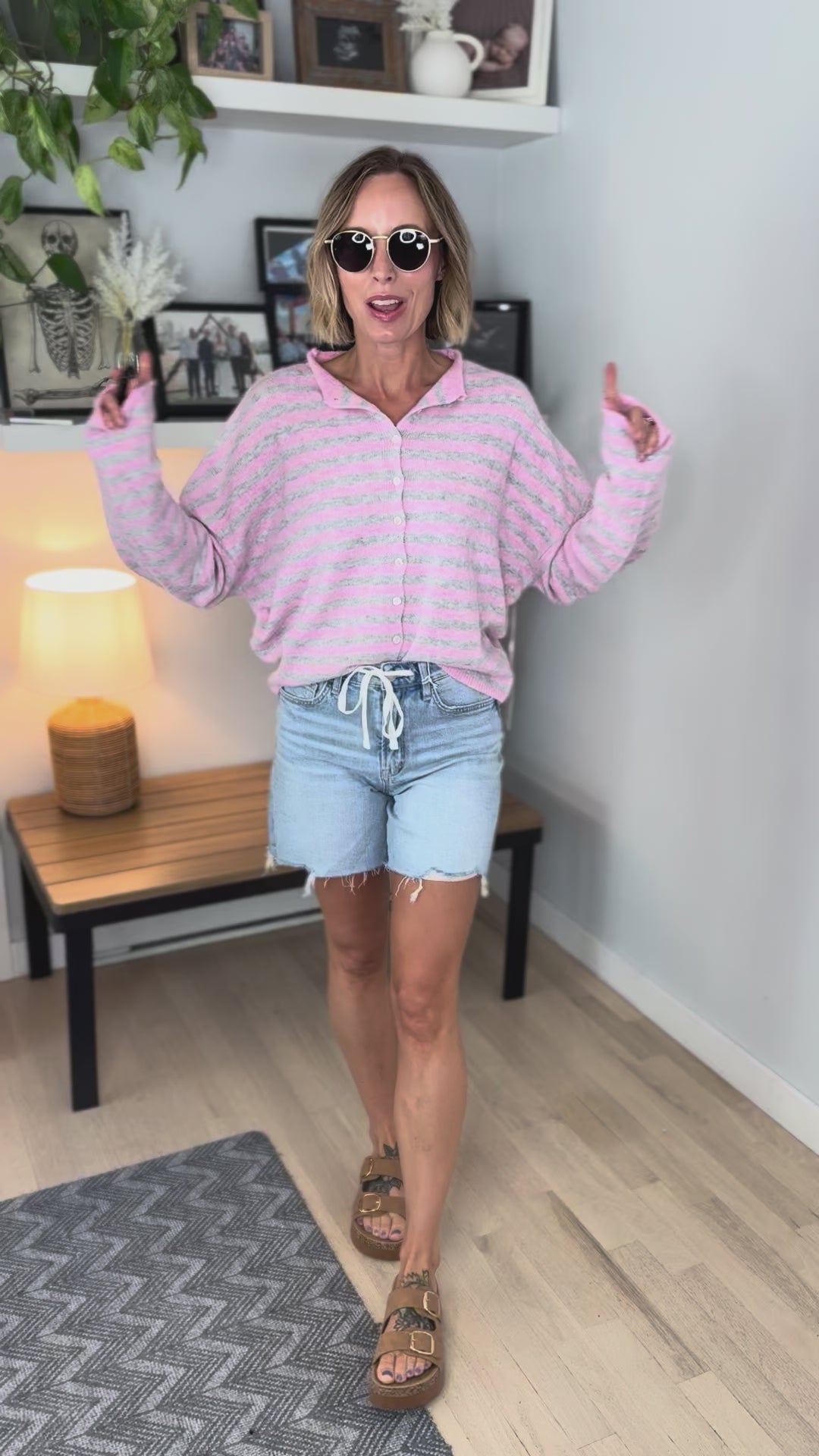 Piper Striped Cardigan- PINK