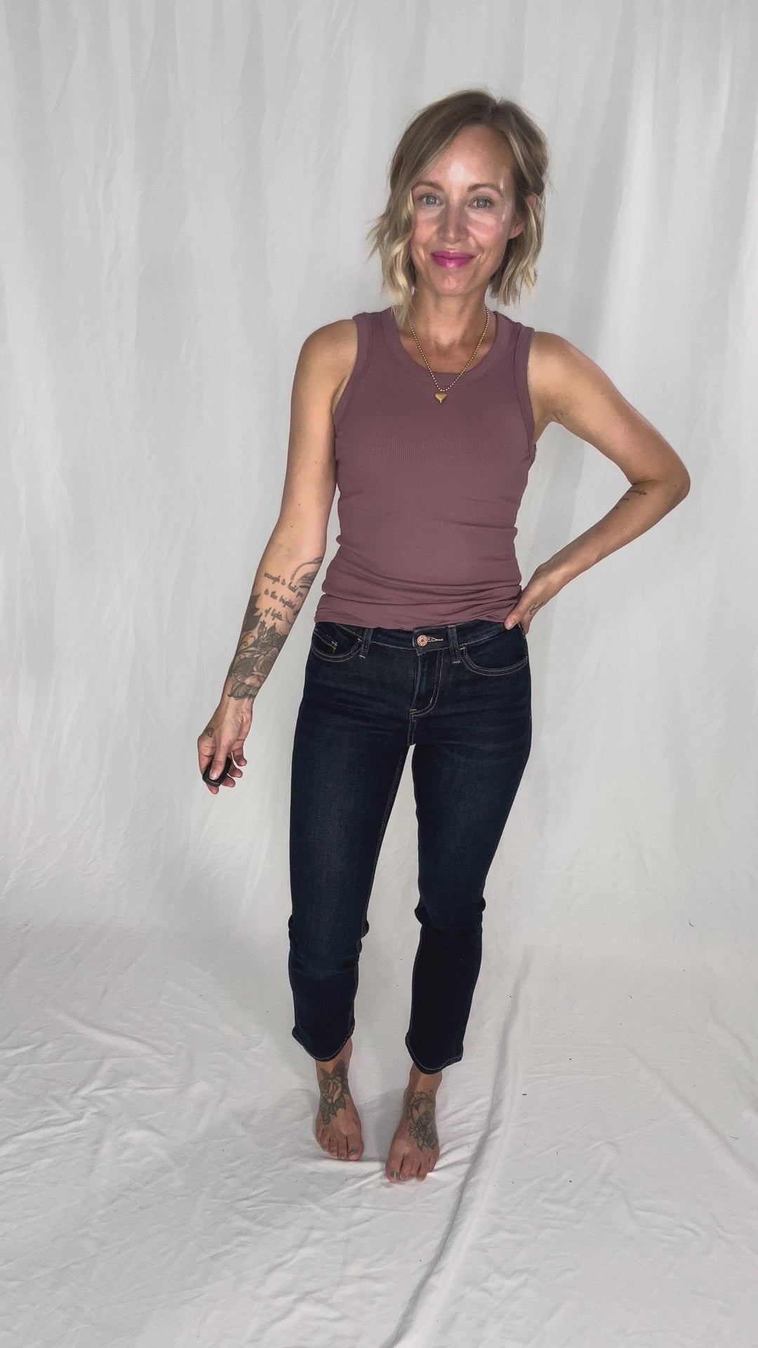 VERVET Roxy Mid/High Rise Ankle Slim Straight Leg- DARK WASH