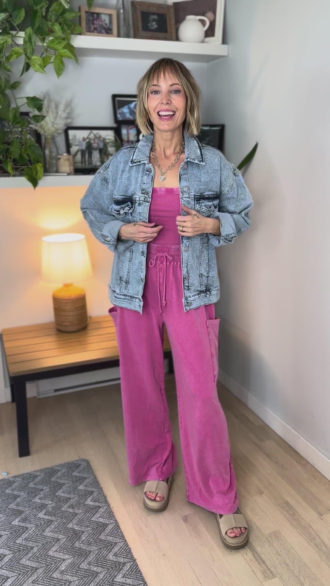 Whitney Strapless Cargo Jumpsuit- FUCHSIA