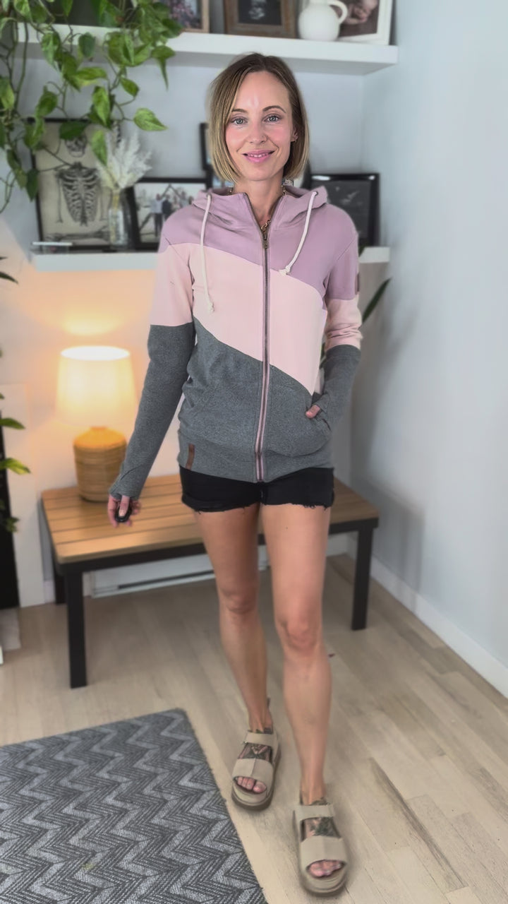 AMPERSAND AVE Full Zip Sweatshirt- ROSY GLOW