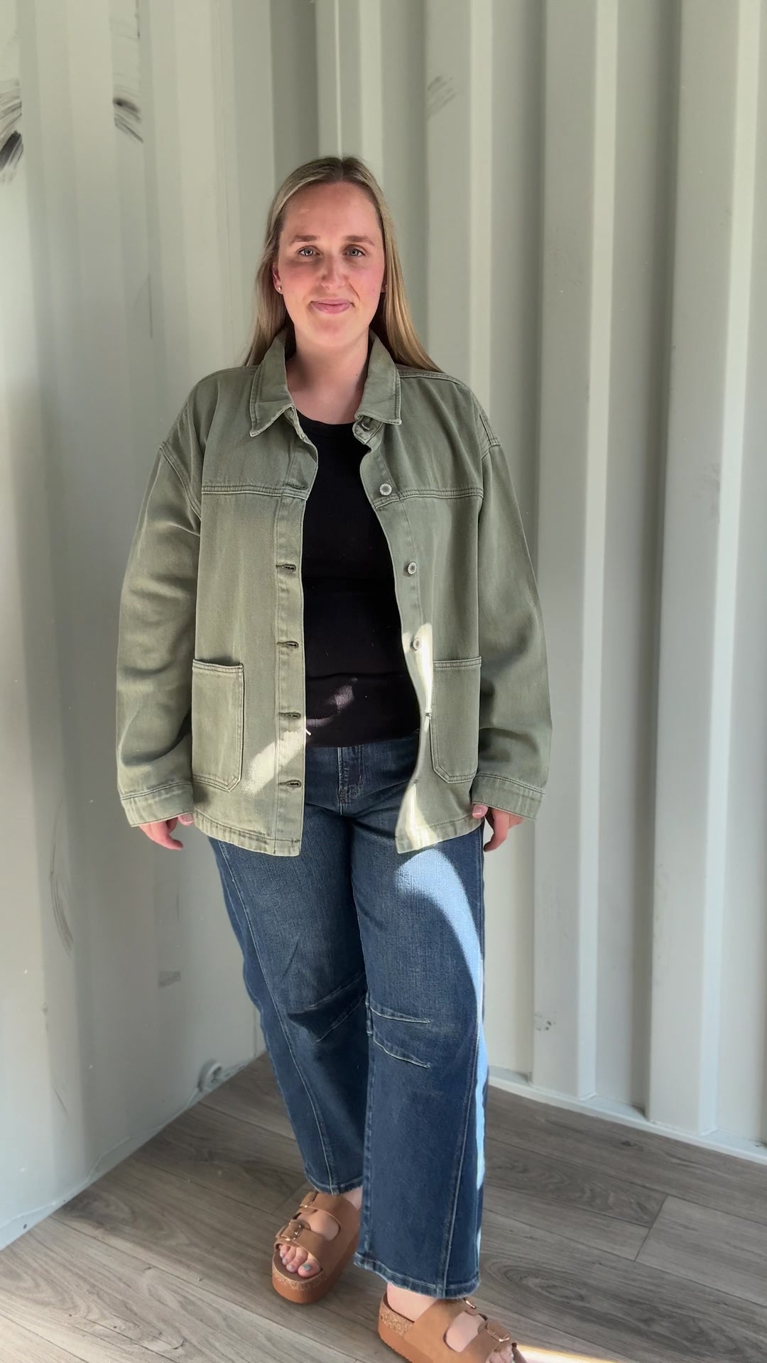 Grace Denim Button Up Jacket- OLIVE