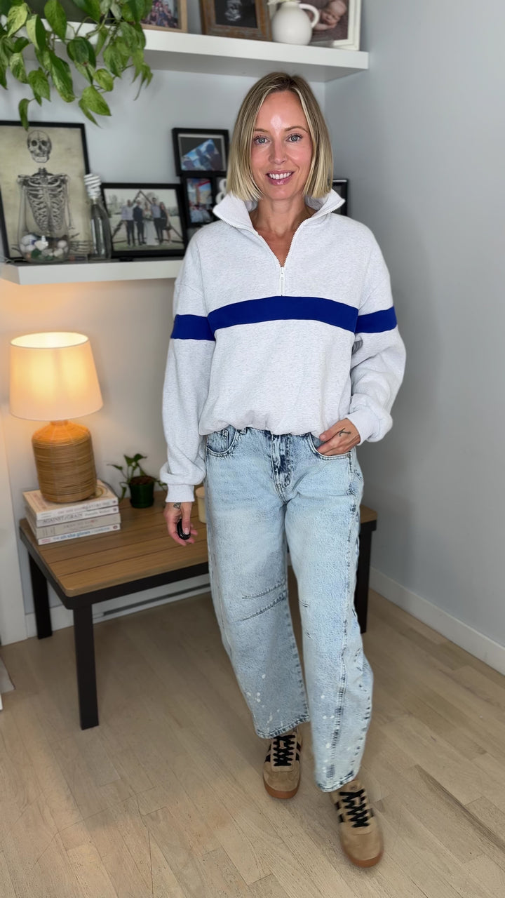 Elm Stripe Block 1/4 Zip- GREY/BLUE
