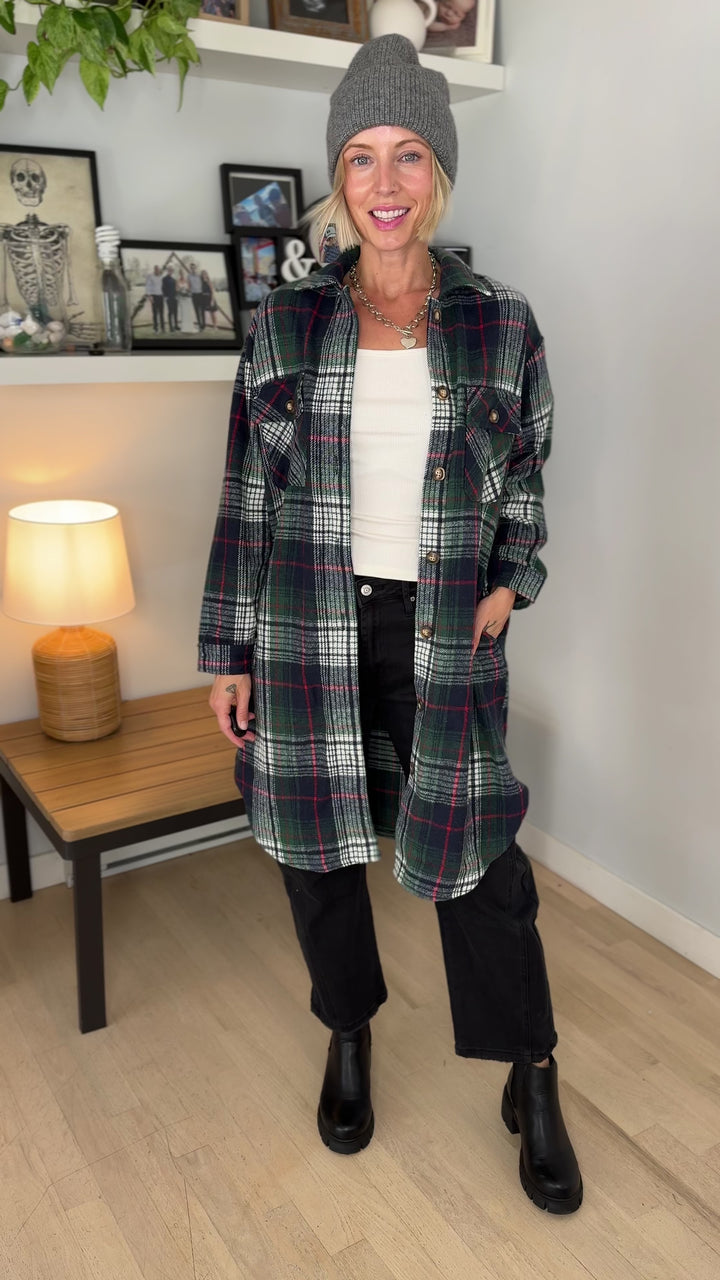 Out West Plaid Shacket- GREEN MULTI-FINAL SALE