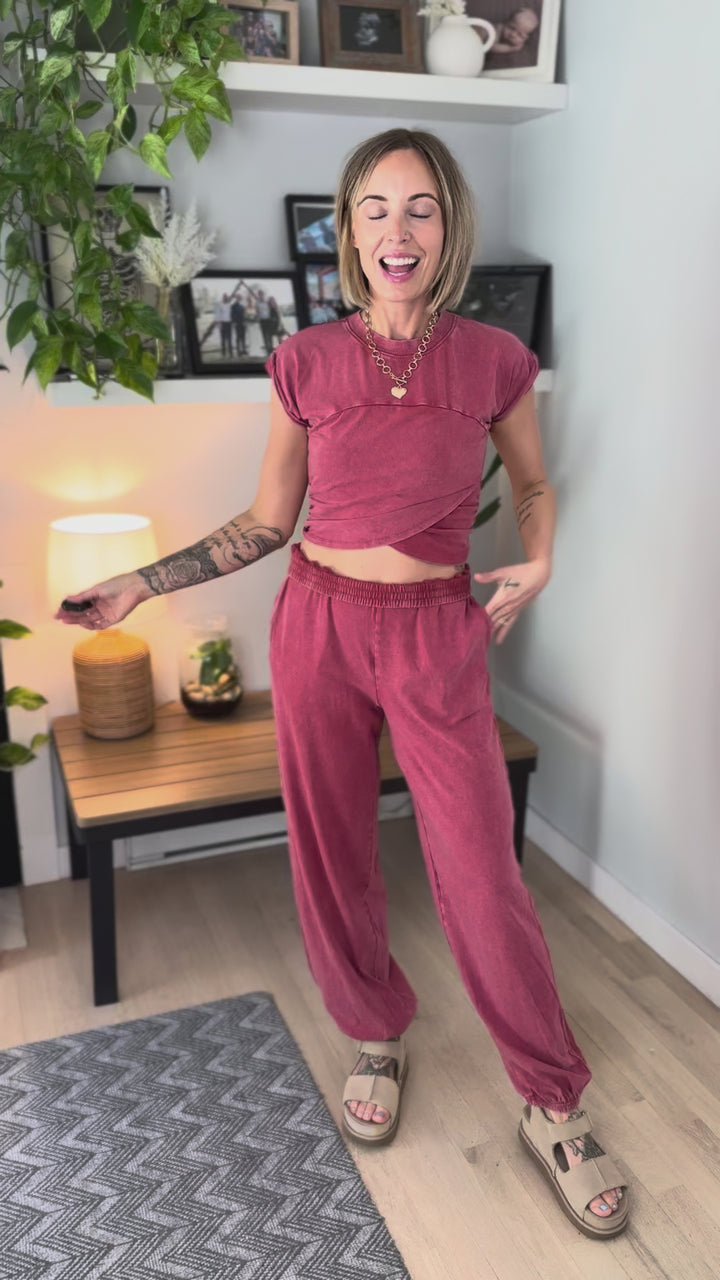 Maude Washed Stretch Cotton Set- DARK RED