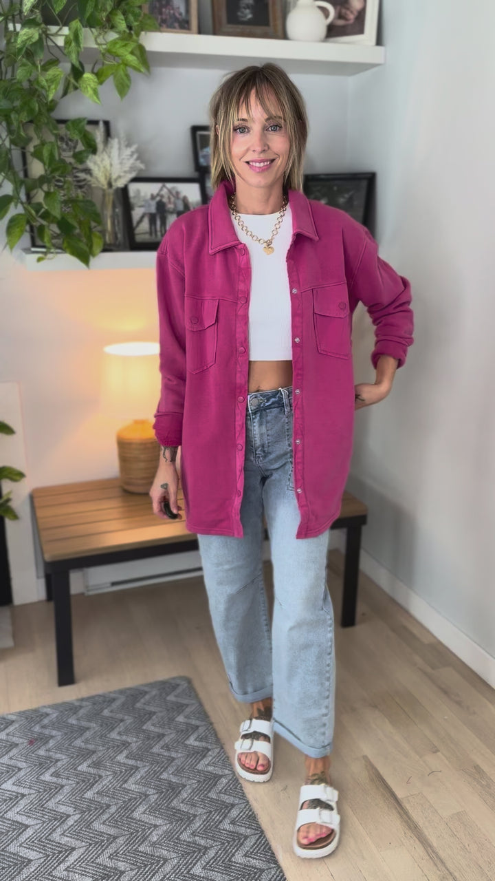 MONO B Valerie Snap on Shacket- PLUM PINK